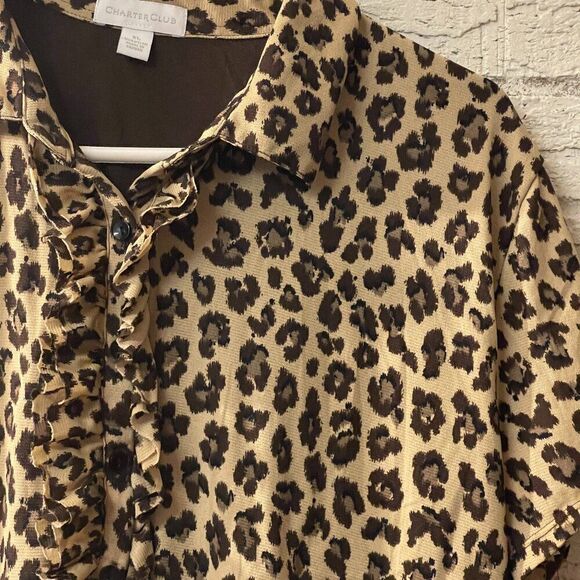 Charter Club Animal Print Dressy Ruffle Top Blouse XL - Picture 1 of 8